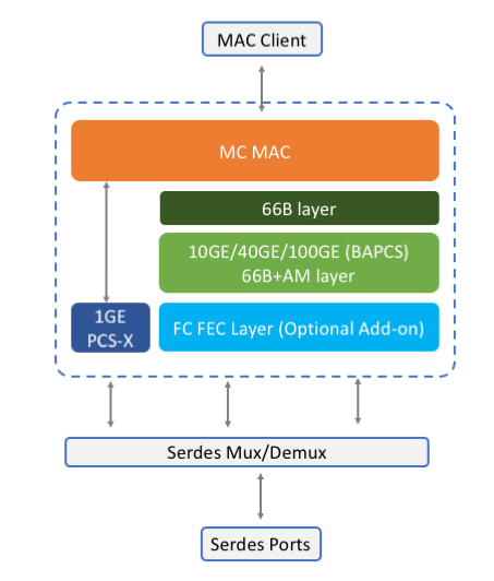 Block Diagram -- 1G-100G Ethernet/FiberChannel/FlexO Core 