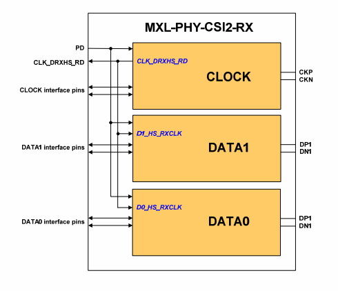 Block Diagram -- MIPI D-PHY CSI-2 RX (Receiver) IP 