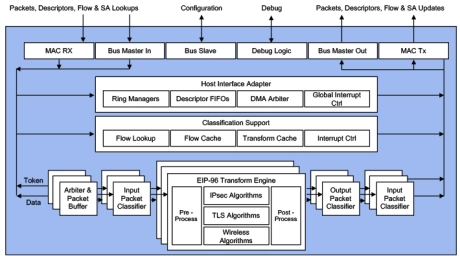 Block Diagram -- Multi-Protocol Engine with Classifier, Inline and Look-Aside, 10-100 Gbps 