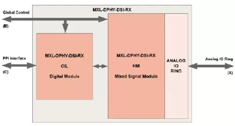 Block Diagram -- MIPI D-PHY DSI RX (Receiver) in TSMC 40LP 